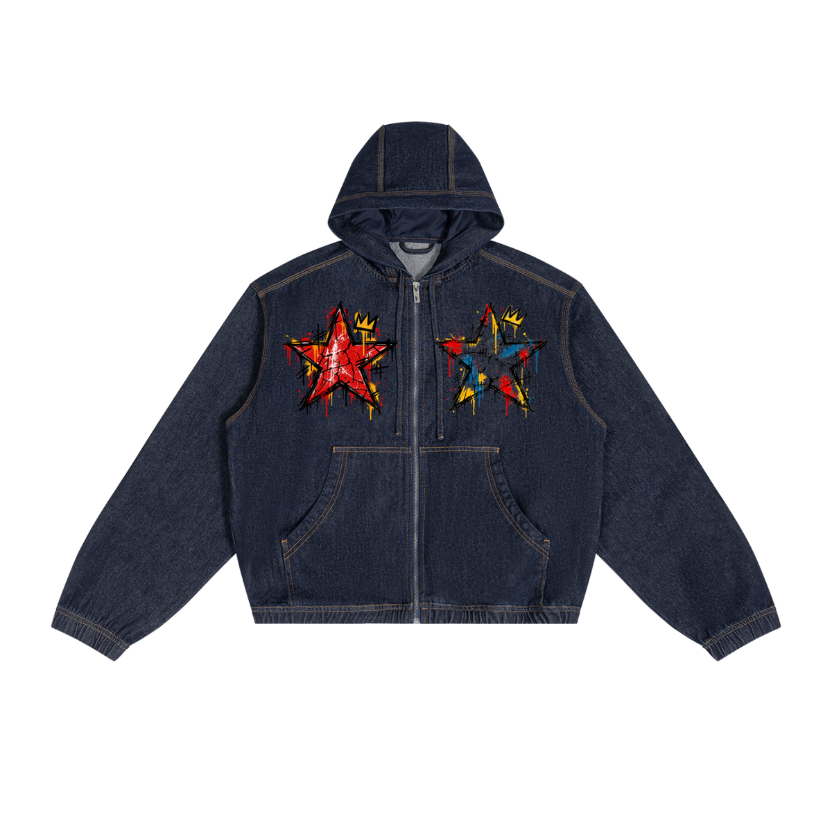 Men's Boxy Vintage Wash Hooded Denim Jacket