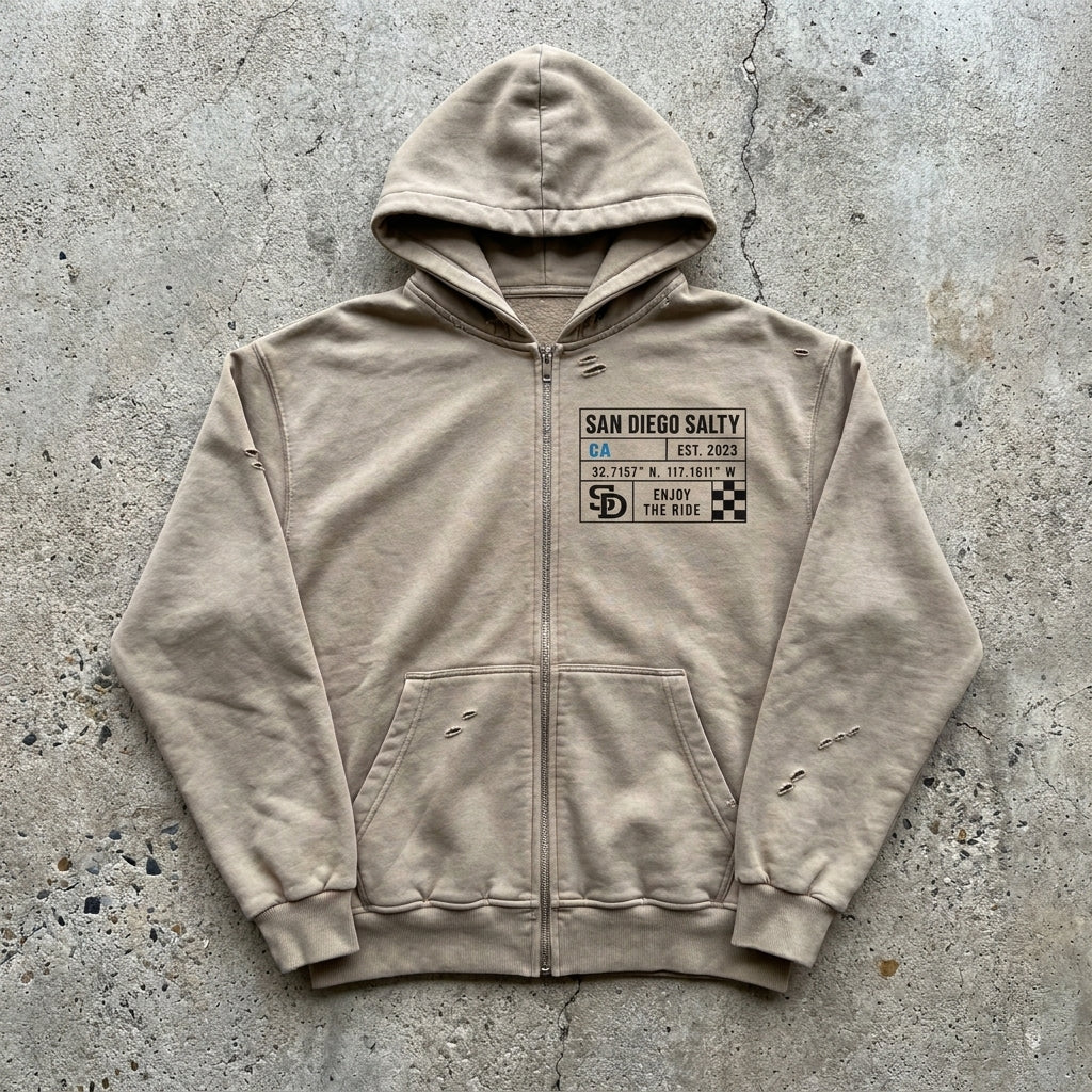 San Diego Salty – Vintage Sand Zip Hoodie