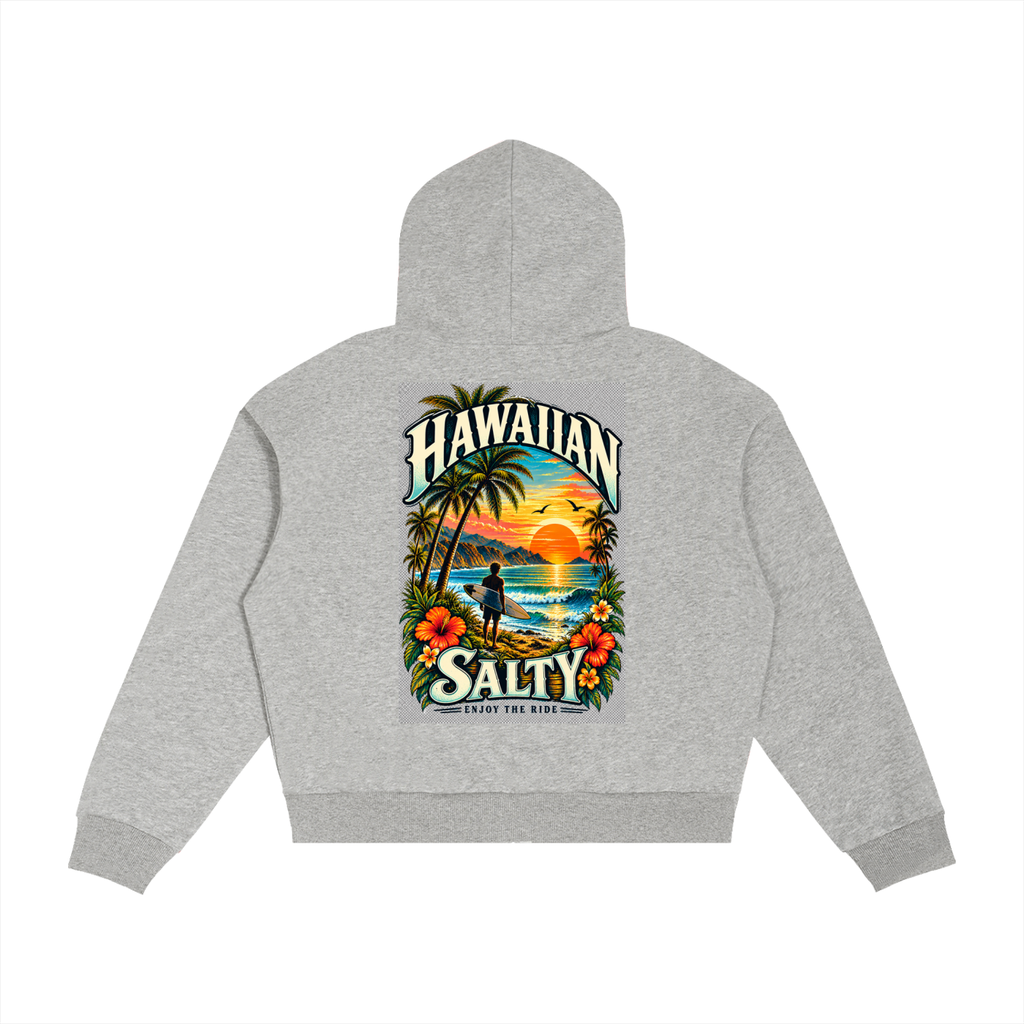 Hawaiian Salty Plaid Boxy Zip Hoodie