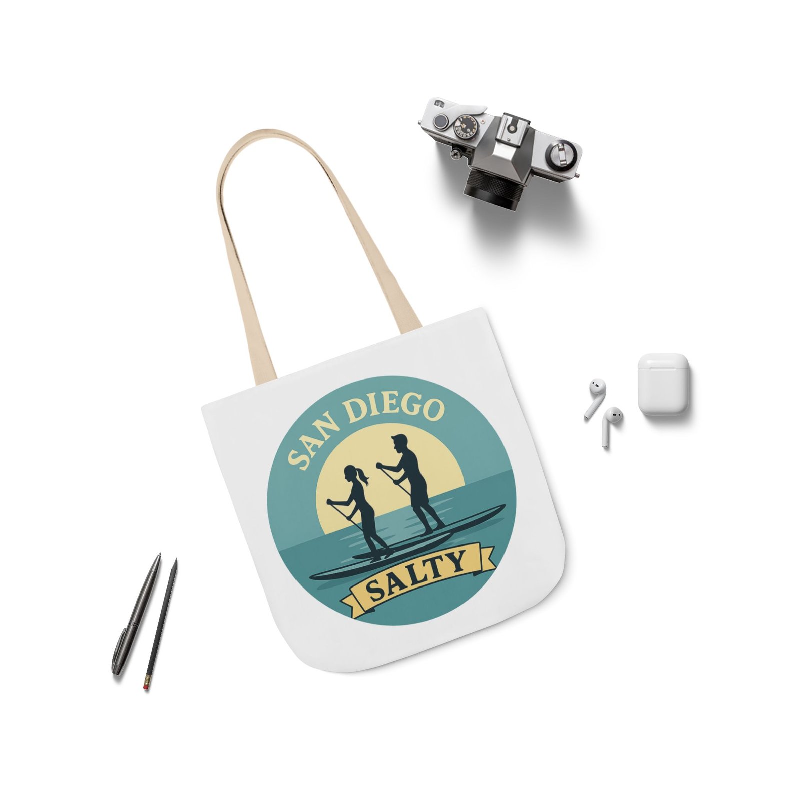 California Salty Canvas Tote Bag – Eco-Friendly Coastal Beach Tote with Color Straps - Image 4