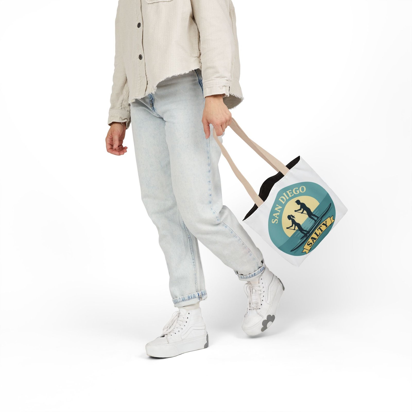 California Salty Canvas Tote Bag – Eco-Friendly Coastal Beach Tote with Color Straps - Image 6