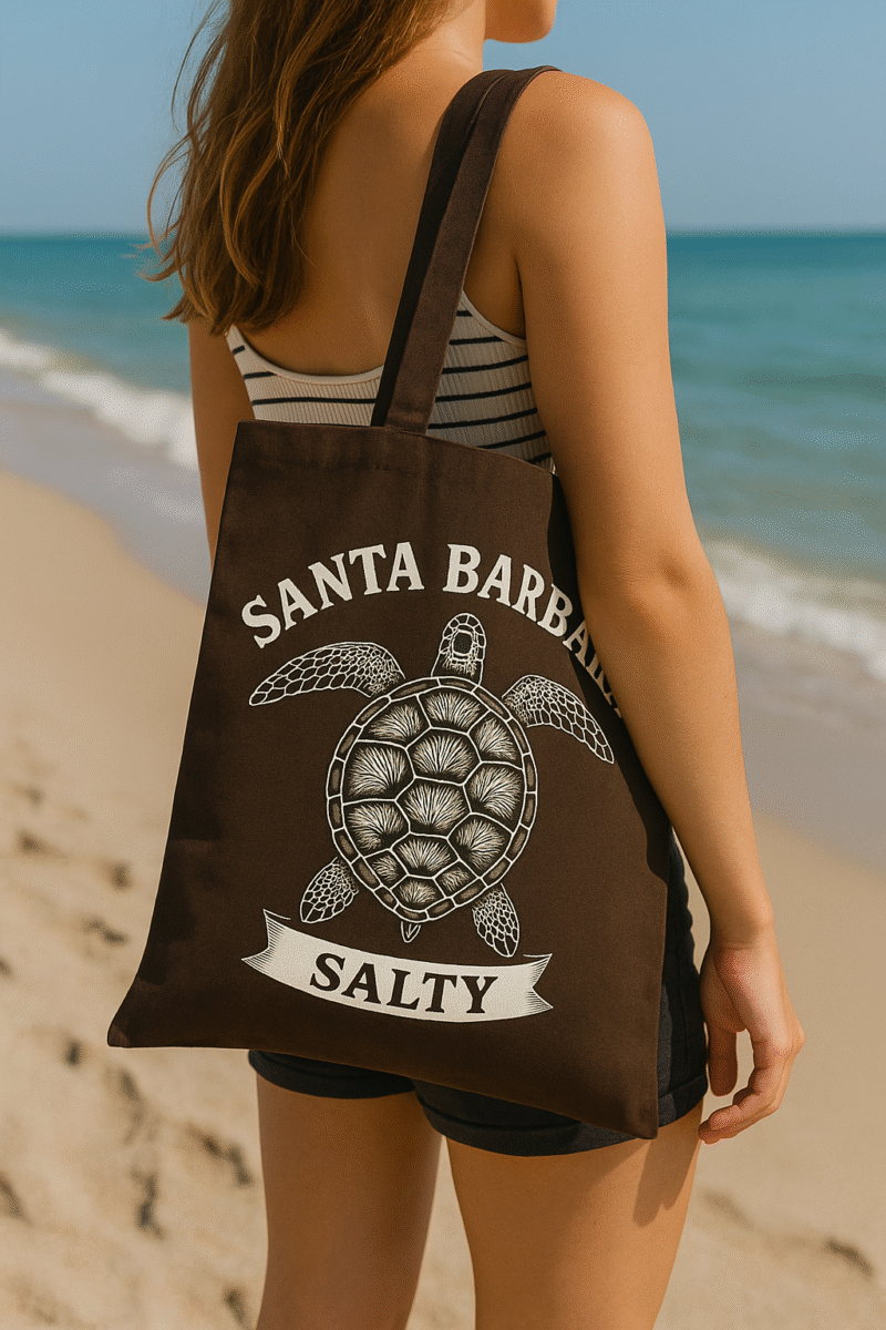 Santa Barbara Salty Turtle Tote Bag, Ocean Lover's Eco-Friendly Bag, Beach Day Essential, Summer Accessory, Unique Gift Idea
