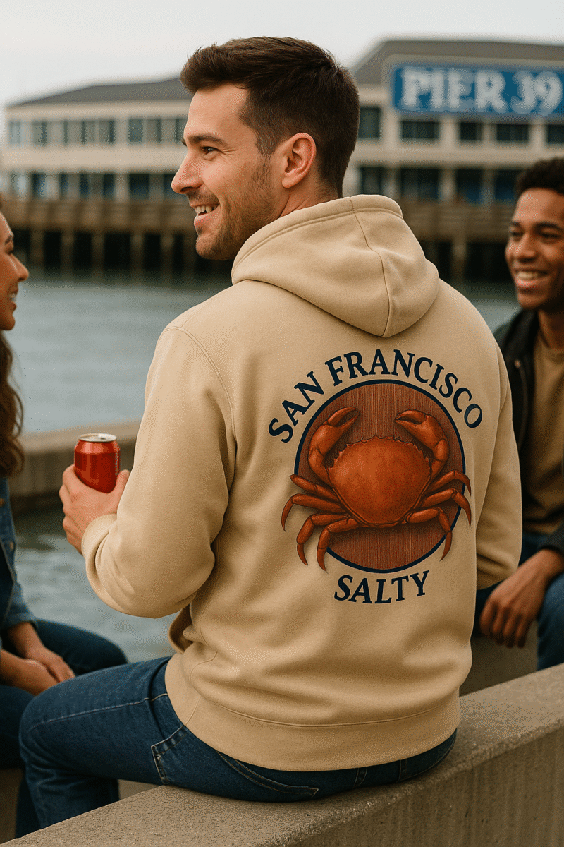 San Francisco Salty Crab Hoodie, Coastal Vibes, Casual Wear, Gift for Beach Lovers, Comfortable Fleece Hoodie, Summer Outing Apparel