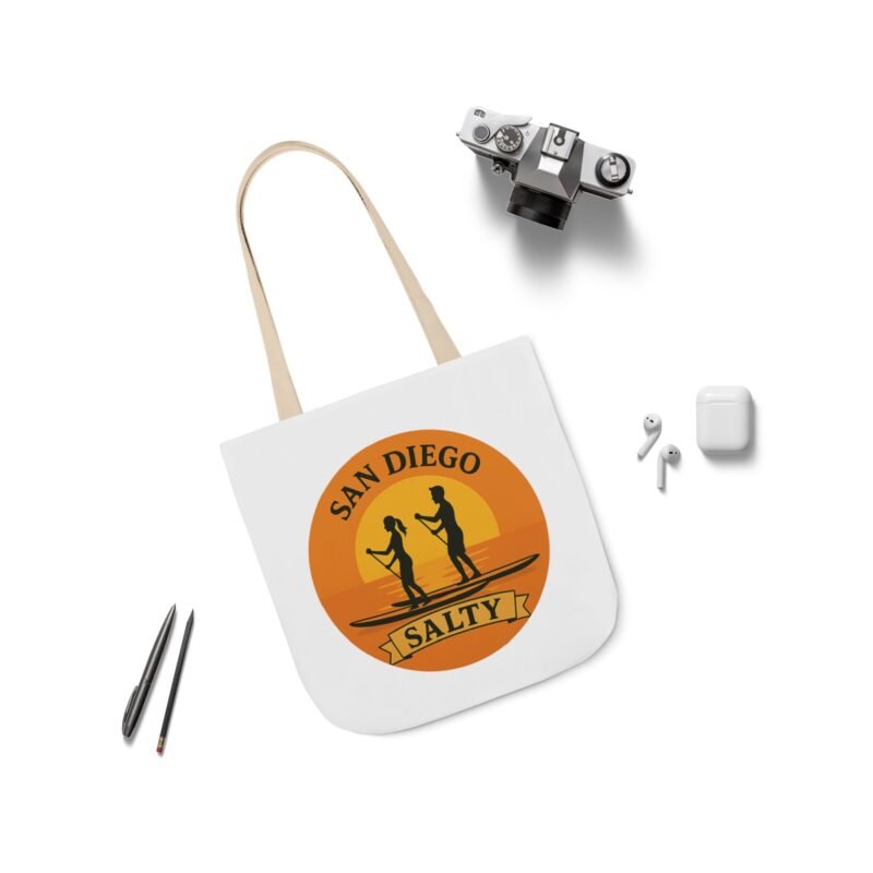 California Salty Canvas Tote Bag – Eco-Friendly Coastal Beach Tote with Color Straps (San Diego Inspired) - Image 4