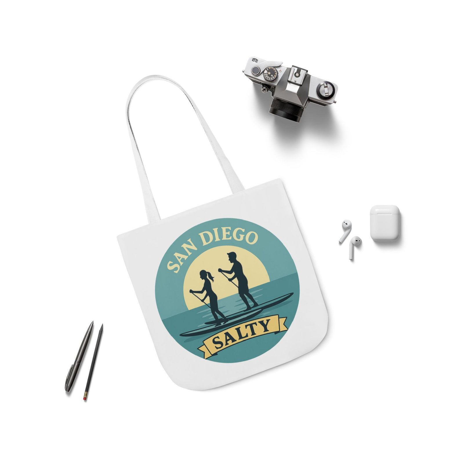 California Salty Canvas Tote Bag – Eco-Friendly Coastal Beach Tote with Color Straps - Image 11