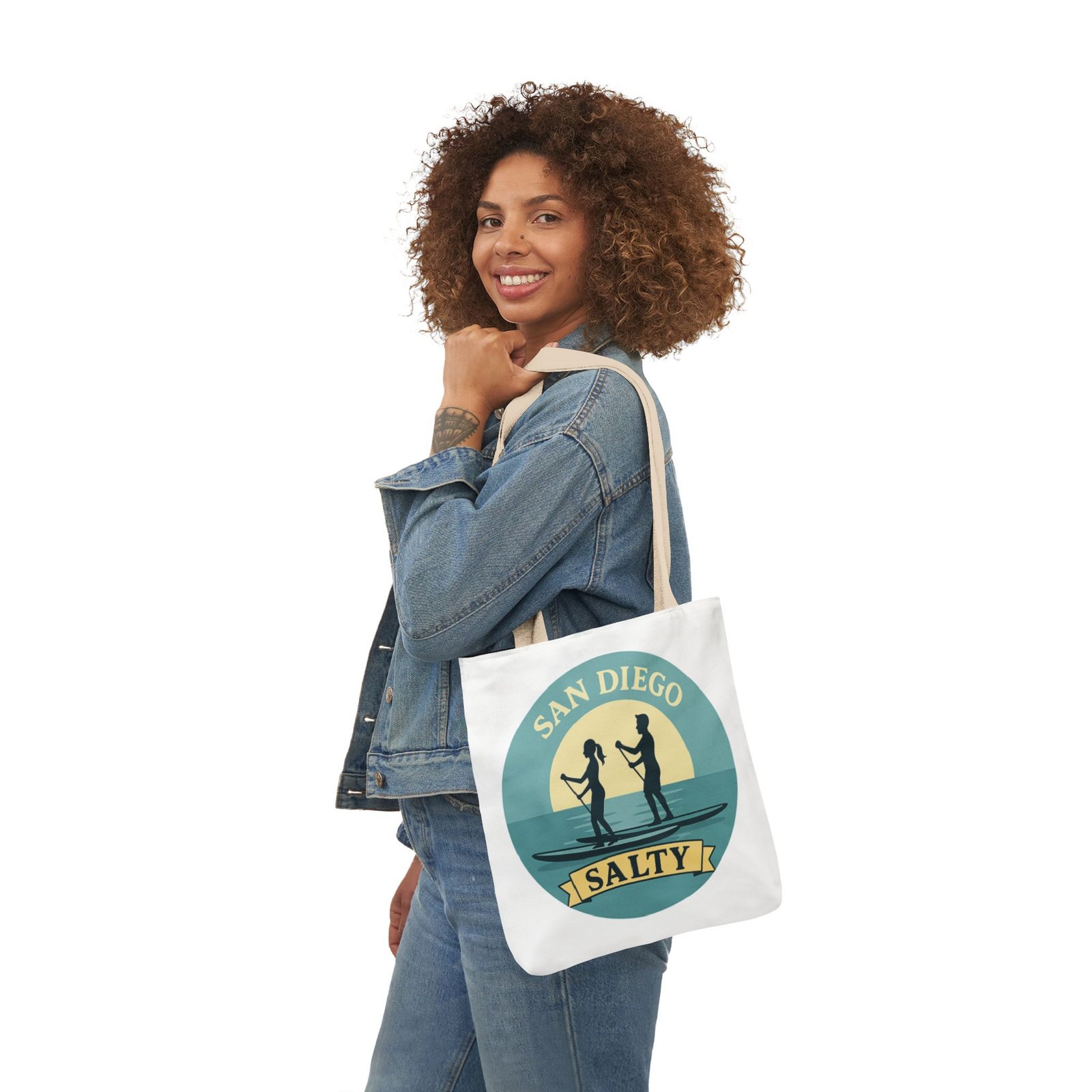 California Salty Canvas Tote Bag – Eco-Friendly Coastal Beach Tote with Color Straps - Image 5