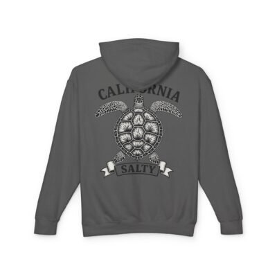 Turtle Logo, California Salty, Lightweight Unisex Hoodie, Perfect for Coastal Adventures, Beach Days, Gifts for Fishermen, Casual Wear, Summer Style